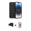 MARSİLYAN™- iPhone 15 Pro Kılıf Atlas Koleksiyonu - Siyah Bilvis 3D Cam Ekran Koruyucu + Raze Metal Kamera Lens - LT