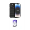 MARSİLYAN™- iPhone 15 Pro Kılıf Atlas Koleksiyonu - Siyah Bilvis 5in1 3D Magic Cam Ekran Koruyucu