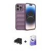 MARSİLYAN™- iPhone 15 Pro Kılıf Atlas Koleksiyonu - Siyah Bilvis 5in1 5D Magic Hayalet Cam Ekran Koruyucu + Raze Metal Kamera Lens - TMGI