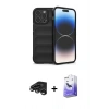 MARSİLYAN™- iPhone 15 Pro Kılıf Atlas Koleksiyonu - Siyah Bilvis 5in1 5D Magic Hayalet Cam Ekran Koruyucu + Raze Metal Kamera Lens - TMGI