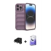 MARSİLYAN™- iPhone 15 Pro Kılıf Atlas Koleksiyonu - Siyah Bilvis 5in1 5D Magic Hayalet Cam Ekran Koruyucu + Raze Metal Kamera Lens - SH