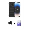 MARSİLYAN™- iPhone 15 Pro Kılıf Atlas Koleksiyonu - Siyah Bilvis 5in1 5D Magic Hayalet Cam Ekran Koruyucu + Raze Metal Kamera Lens - SH