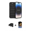 MARSİLYAN™- iPhone 15 Pro Kılıf Atlas Koleksiyonu - Siyah Buffer Hayalet Cam Ekran Koruyucu + Raze Metal Kamera Lens - TMGI