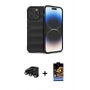 MARSİLYAN™- iPhone 15 Pro Kılıf Atlas Koleksiyonu - Siyah Buffer Hayalet Cam Ekran Koruyucu + Raze Metal Kamera Lens - SH