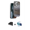 MARSİLYAN™- iPhone 15 Pro Kılıf Atlas Minimal Özel Seri - Siyah 3D Antistatik Cam Ekran Koruyucu + Raze Metal Kamera Lens - GS