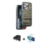 MARSİLYAN™- iPhone 15 Pro Kılıf Atlas Minimal Özel Seri - Siyah 3D Antistatik Cam Ekran Koruyucu + Raze Metal Kamera Lens - GS