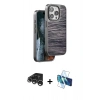 MARSİLYAN™- iPhone 15 Pro Kılıf Atlas Minimal Özel Seri - Siyah 3D Antistatik Cam Ekran Koruyucu + Raze Metal Kamera Lens - GS