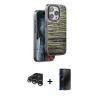 MARSİLYAN™- iPhone 15 Pro Kılıf Atlas Minimal Özel Seri - Siyah 3D Antistatik Hayalet Cam Ekran Koruyucu + Raze Metal Kamera Lens - GS