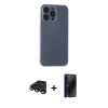 MARSİLYAN™- iPhone 15 Pro Kılıf Atlas Minimal Prime - Siyah 3D Antistatik Hayalet Cam Ekran Koruyucu + Raze Metal Kamera Lens - TMGI