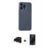 MARSİLYAN™- iPhone 15 Pro Kılıf Atlas Minimal Prime - Siyah 3D Antistatik Hayalet Cam Ekran Koruyucu + Raze Metal Kamera Lens - SH