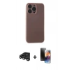 MARSİLYAN™- iPhone 15 Pro Kılıf Atlas Minimal Prime - Siyah 3D Antistatik Mat Seramik Nano Ekran Koruyucu + Raze Metal Kamera Lens - TMGI