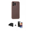 MARSİLYAN™- iPhone 15 Pro Kılıf Atlas Minimal Prime - Siyah 3D Antistatik Mat Seramik Nano Ekran Koruyucu + Raze Metal Kamera Lens - SH