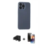 MARSİLYAN™- iPhone 15 Pro Kılıf Atlas Minimal Prime - Siyah 3D Antistatik Mat Seramik Nano Ekran Koruyucu + Raze Metal Kamera Lens - SH