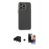 MARSİLYAN™- iPhone 15 Pro Kılıf Atlas Minimal Prime - Siyah 3D Antistatik Mat Seramik Nano Ekran Koruyucu + Raze Metal Kamera Lens - SH