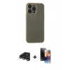 MARSİLYAN™- iPhone 15 Pro Kılıf Atlas Minimal Prime - Siyah 3D Antistatik Mat Seramik Nano Ekran Koruyucu + Raze Metal Kamera Lens - TMGI