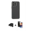 MARSİLYAN™- iPhone 15 Pro Kılıf Atlas Minimal Prime - Siyah 3D Antistatik Mat Seramik Nano Ekran Koruyucu + Raze Metal Kamera Lens - TMGI