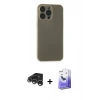 MARSİLYAN™- iPhone 15 Pro Kılıf Atlas Minimal Prime - Siyah Bilvis 5in1 5D Magic Hayalet Cam Ekran Koruyucu + Gümüş Raze Metal Kamera Lens