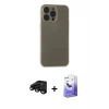 MARSİLYAN™- iPhone 15 Pro Kılıf Atlas Minimal Prime - Siyah Bilvis 5in1 5D Magic Hayalet Cam Ekran Koruyucu + Raze Metal Kamera Lens - SH