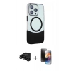 MARSİLYAN™- iPhone 15 Pro Kılıf Çekirdek Asil Özel Seri - Siyah 3D Antistatik Mat Seramik Nano Ekran Koruyucu + Raze Metal Kamera Lens - SH