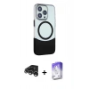 MARSİLYAN™- iPhone 15 Pro Kılıf Çekirdek Asil Özel Seri - Siyah Bilvis 5in1 3D Magic Cam Ekran Koruyucu + Raze Metal Kamera Lens - GS