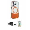 MARSİLYAN™- iPhone 15 Pro Kılıf Çekirdek Asil Özel Seri - Siyah Polymer Nano Ekran Koruyucu + Gümüş Raze Metal Kamera Lens