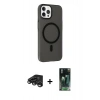 MARSİLYAN™- iPhone 15 Pro Kılıf Çekirdek Modern Prime - Siyah 360 Mat Full Body Arka Koruyucu + Raze Metal Kamera Lens - TMGI