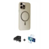 MARSİLYAN™- iPhone 15 Pro Kılıf Çekirdek Modern Prime - Siyah 3D Antistatik Cam Ekran Koruyucu + Gümüş Raze Metal Kamera Lens