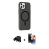 MARSİLYAN™- iPhone 15 Pro Kılıf Çekirdek Modern Prime - Siyah 3D Antistatik Mat Seramik Nano Ekran Koruyucu + Raze Metal Kamera Lens - SH