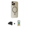 MARSİLYAN™- iPhone 15 Pro Kılıf Çekirdek Modern Prime - Siyah Polymer Nano Ekran Koruyucu + Titanyum Gri Raze Metal Kamera Lens