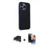 MARSİLYAN™- iPhone 15 Pro Kılıf Çekirdek Yansıma Prime - Siyah 3D Antistatik Mat Seramik Nano Ekran Koruyucu + Gümüş Raze Metal Kamera Lens