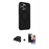 MARSİLYAN™- iPhone 15 Pro Kılıf Çekirdek Yansıma Prime - Siyah 3D Antistatik Mat Seramik Nano Ekran Koruyucu + Raze Metal Kamera Lens - SH
