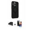 MARSİLYAN™- iPhone 15 Pro Kılıf Çekirdek Yansıma Prime - Siyah 3D Antistatik Mat Seramik Nano Ekran Koruyucu + Gümüş Raze Metal Kamera Lens