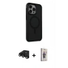 MARSİLYAN™- iPhone 15 Pro Kılıf Çekirdek Yansıma Prime - Siyah Bilvis 3D Cam Ekran Koruyucu + Raze Metal Kamera Lens - SH