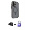 MARSİLYAN™- iPhone 15 Pro Kılıf Çekirdek Yansıma Prime - Siyah Bilvis 5in1 5D Magic Hayalet Cam Ekran Koruyucu + Raze Metal Kamera Lens - TMGI