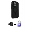 MARSİLYAN™- iPhone 15 Pro Kılıf Çekirdek Yansıma Prime - Siyah Bilvis 5in1 5D Magic Hayalet Cam Ekran Koruyucu + Raze Metal Kamera Lens - TMGI