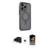 MARSİLYAN™- iPhone 15 Pro Kılıf Çekirdek Yansıma Prime - Siyah Buffer Hayalet Cam Ekran Koruyucu + Siyah Raze Metal Kamera Lens