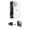 MARSİLYAN™- iPhone 15 Pro Kılıf Doruk Doku Özel Seri - Siyah 3D Antistatik Mat Seramik Nano Ekran Koruyucu + Raze Metal Kamera Lens - SH