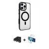 MARSİLYAN™- iPhone 15 Pro Kılıf Doruk Doku Özel Seri - Siyah 3D Antistatik Seramik Nano Ekran Koruyucu + Raze Metal Kamera Lens - TMGI