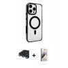 MARSİLYAN™- iPhone 15 Pro Kılıf Doruk Doku Özel Seri - Siyah Bilvis 3D Mat Cam Ekran Koruyucu + Raze Metal Kamera Lens - LT