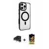 MARSİLYAN™- iPhone 15 Pro Kılıf Doruk Doku Özel Seri - Siyah Buffer Cam Ekran Koruyucu + Raze Metal Kamera Lens - GS