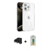 MARSİLYAN™- iPhone 15 Pro Kılıf Doruk Doku Özel Seri - Siyah Polymer Nano Ekran Koruyucu + Siyah Raze Metal Kamera Lens