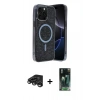 MARSİLYAN™- iPhone 15 Pro Kılıf Eksen Çizgi - Siyah 360 Mat Full Body Arka Koruyucu + Raze Metal Kamera Lens - TMGI