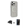 MARSİLYAN™- iPhone 15 Pro Kılıf Eksen Çizgi - Siyah 3D Antistatik Hayalet Cam Ekran Koruyucu + Raze Metal Kamera Lens - GS