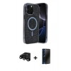 MARSİLYAN™- iPhone 15 Pro Kılıf Eksen Çizgi - Siyah 3D Antistatik Hayalet Cam Ekran Koruyucu + Raze Metal Kamera Lens - SH
