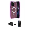MARSİLYAN™- iPhone 15 Pro Kılıf Eksen Çizgi - Siyah 3D Antistatik Hayalet Cam Ekran Koruyucu + Raze Metal Kamera Lens - SH