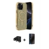 MARSİLYAN™- iPhone 15 Pro Kılıf Eksen Çizgi - Siyah 3D Antistatik Hayalet Cam Ekran Koruyucu + Raze Metal Kamera Lens - SH