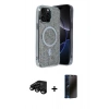 MARSİLYAN™- iPhone 15 Pro Kılıf Eksen Çizgi - Siyah 3D Antistatik Hayalet Cam Ekran Koruyucu + Raze Metal Kamera Lens - SH