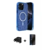 MARSİLYAN™- iPhone 15 Pro Kılıf Eksen Çizgi - Siyah 3D Antistatik Hayalet Cam Ekran Koruyucu + Raze Metal Kamera Lens - SH