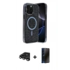 MARSİLYAN™- iPhone 15 Pro Kılıf Eksen Çizgi - Siyah 3D Antistatik Hayalet Cam Ekran Koruyucu + Raze Metal Kamera Lens - TMGI