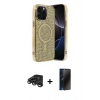 MARSİLYAN™- iPhone 15 Pro Kılıf Eksen Çizgi - Siyah 3D Antistatik Hayalet Cam Ekran Koruyucu + Raze Metal Kamera Lens - TMGI